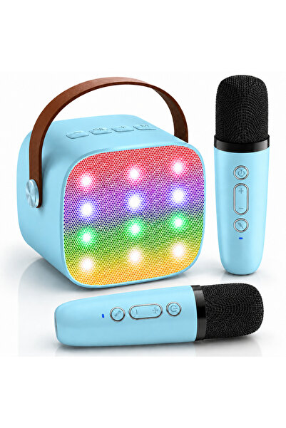 Companiero Boxa Karaoke Pentru Copii Cu 2 Microfoane Wireless, Bluetooth, Lum...