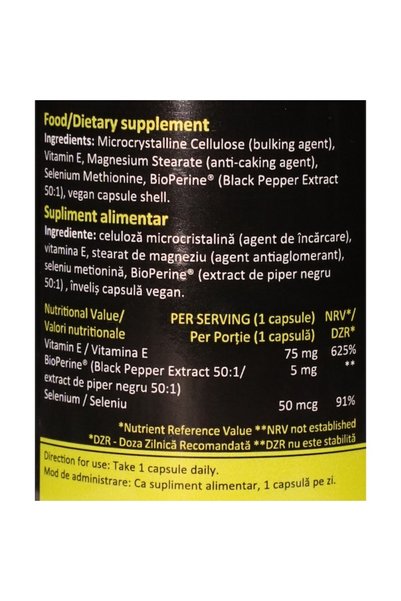 Vitabolic Vitamina E și Seleniu Vitabolic, 100 capsule vegane, combinație antioxidantă, BioPerine, 75mg Vitamina E, 50mcg Seleniu
