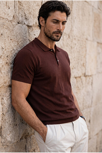 Valiberta Newman Regular Fit Buttoned Polo Collar Viscose Knitwear Men's T-Sh...