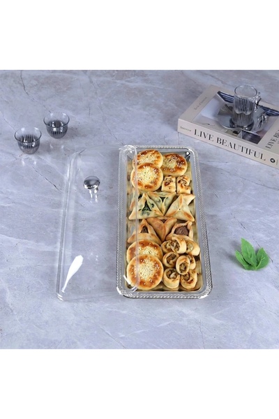 Al Hadaya Mall Luxury Design Acrylic and Nickel Cake Serving Tray - Nickel an...