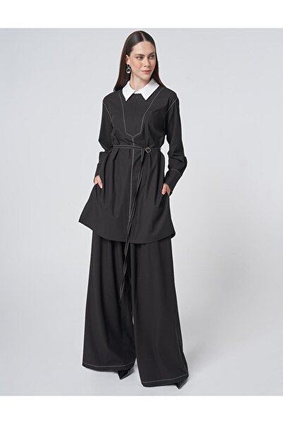 Kayra Punto Stitched Viscose Double Set Dark Brown