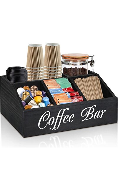 Choice black Wooden Coffee Bar Storage Basket - Rustic, Classic Farmhouse Cof...