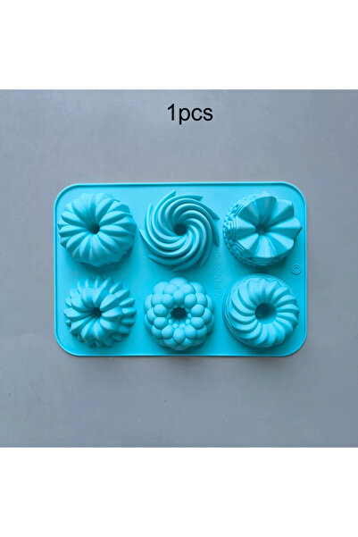 Choice 1pc blue DIY Multicolor Silicone Donut Baking Mold 6 Cavity Flower Swi...