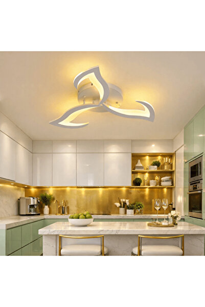 LedCorp Candelabru LED cu 3 petale albe, 42W, Telecomandă, 3 tipuri de ilumin...