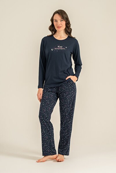 Arnetta Women's Just Close Your Eyes Navy Blue Long Sleeve Pajama Set Ar3774-...