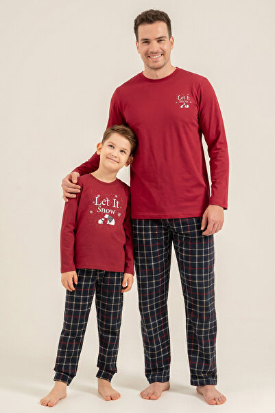 Arnetta Let It Snow Father Son Burgundy Long Sleeve Pajama Set Ar3820-A-V1