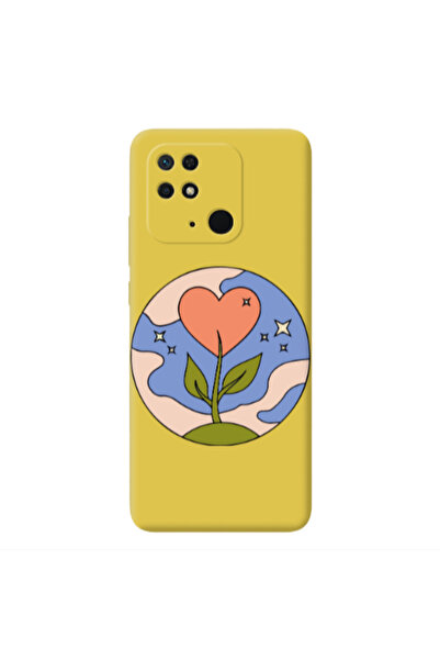Other Xiaomi Redmi 10C Hearted Flower Yellow Colored Silicone TPU Θήκη