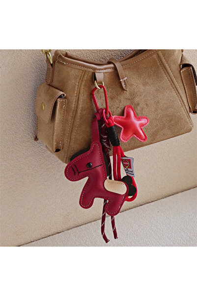 Choice3 winered Cartoon Leather Pony Bag Charm Keychain for Women High-End Fa...