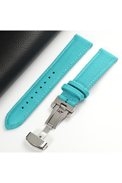 Choice6 20mm teal blue Butterfly Buckle Nylon Sailcloth Deployment Watch Stra...