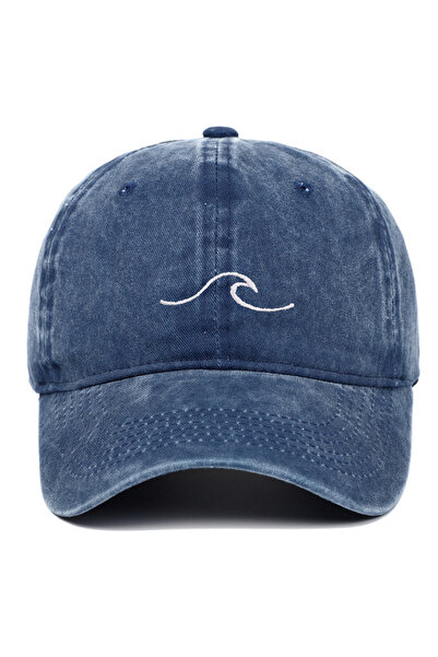 Choice10 Adjustable Navy Blue Wave pattern embroidered baseball cap, solid co...