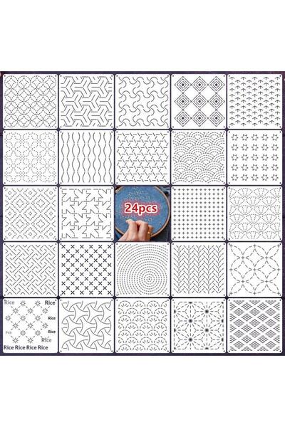 Choice 24PCS Reusable Sashiko Embroidery Stencils for DIY Handicraft Sewing M...