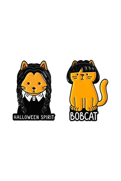 choice2 QHXZ5198-5199 Cartoon Bob Cat Brooch Enamel Pins Halloween Spirit Wed...