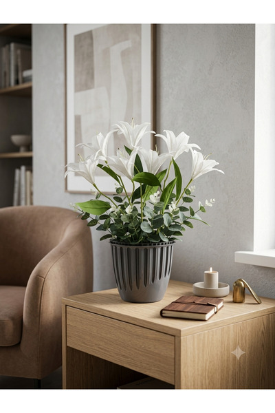 moysahsap party&ahşap Lily Arrangement Flower Yayay White Color 6 Petals Model