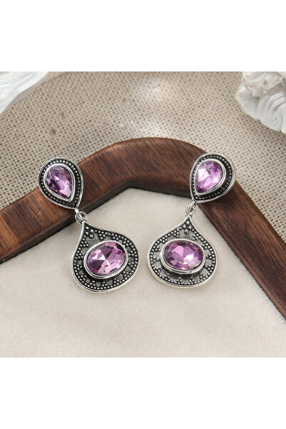 Choice A808-1 Trendy Silvery Color Women's Earrings Synthetic Purple Oval Cub...