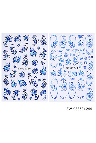 Choice1 SW-CS359 244 2pcs Blue Flower Nail Art Stickers Elegant Peony Florals...