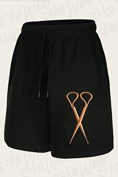 ZOKAWEAR Unisex Asian Cuisine Chopstick in a Scissor Shape Design Printed Shorts