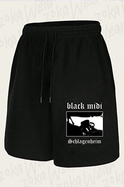ZOKAWEAR Unisex Black Midi Schlagenheim Design Printed Shorts