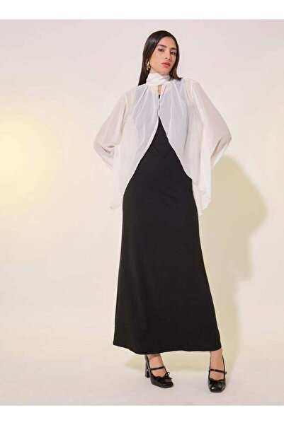 Take Two Solid Mesh Cape Sleeve Maxi Dress