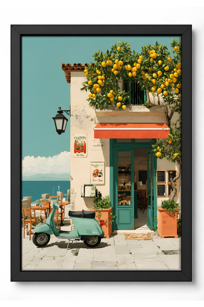KALİA HOME Vintage İtalya Tablosu, Doğal Ahşap Çerçeveli Tablo, Minimal Çerçe...