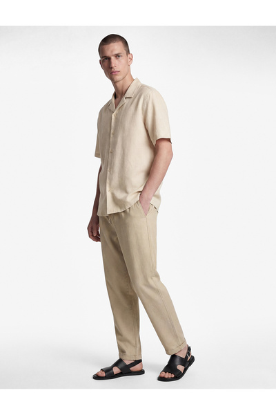 Koton Slim Fit Linen Blend Pocketed Elastic Waist Lace-Up Trousers