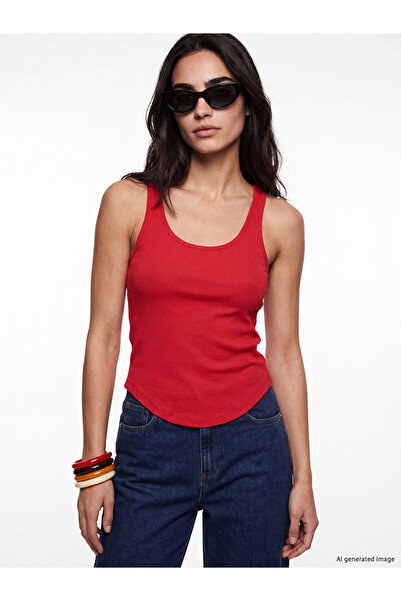 LC Waikiki Lcw Vision Red U-Neck Women's Ribbed Tank Top