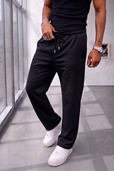 NO 601 Men's Black Combed Cotton Loose-Fit Sweatpants