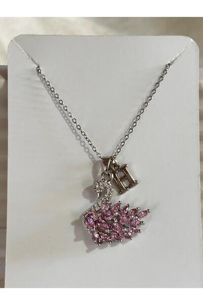 bijoux uniques 316L Steel Pink Zircon Stone Swan H Letter Necklace
