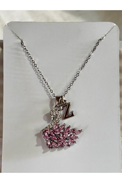 bijoux uniques 316L Steel Pink Zircon Stone Swan Z Letter Necklace