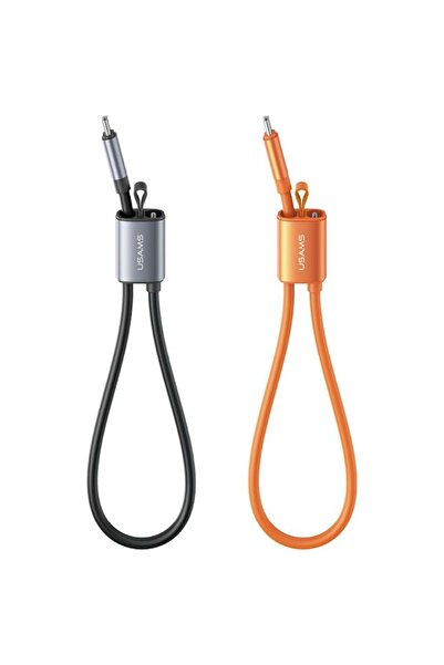 Usams U97 Cablu de încărcare 2-în-1 USB-C la USB-C 60W cu curea, 30cm, Portoc...