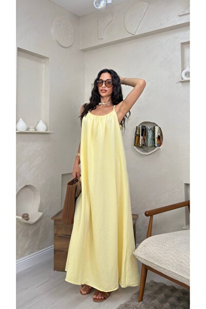 miraylawear LUNA SARI RENKLİ ASKILI SALAS KADIN MAXİ ELBİSE