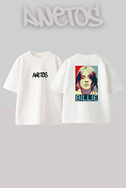 Anetos Μπλουζάκι Billie Eilish_150 με στάμπα σχεδίου, υπερμεγέθη λευκό