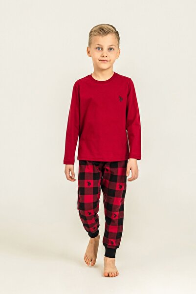 U.S. Polo Assn. Boy's Pajama Set Printed Red Long Sleeve Pajama Set Us2647-C-V3