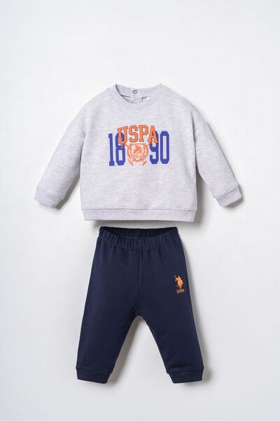 U.S. Polo Assn. Printed Baby Boy Gray Tracksuit Set Usb3167-C-V1