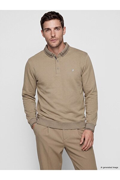 LC Waikiki Lcwaikiki Classic Beige Polo Collar Men's Sweatshirt