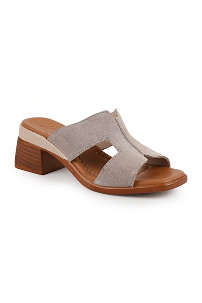 Libero Women's Heeled Slippers with H Band Thick Medium Heel Suede Daily Wear...