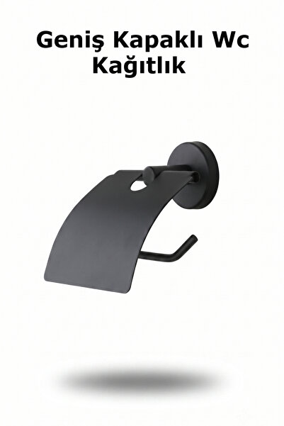 Alıç Toilet Paper Holder Matte Black with Cover Metal Bathroom Wc Paper Dispe...