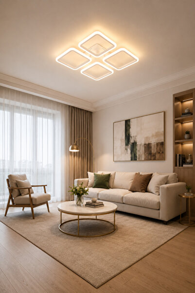 Modavize MS73005-4 Modern 3 Renk Ledli Beyaz Plafonyer Lüks Modern 4'lü Ledli...