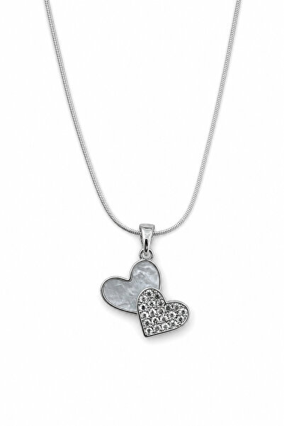Jack Ferrero Steel Heart Motif Necklace with Stones and a Stone-Like Appearan...