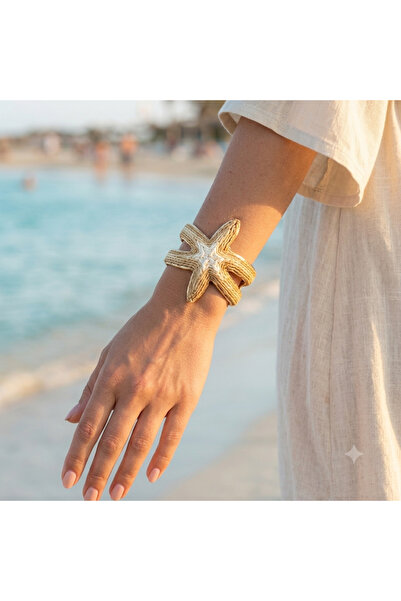 Çi & Sİ Luxury Accessory Deniz Yıldızı Tasarım Bohem Hasır Kelepçe Bileklik