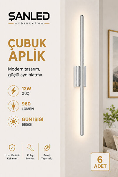 ŞANLED Decorative 12W Indoor Chrome Case Daylight 80 cm Wall Sconce Electric ...