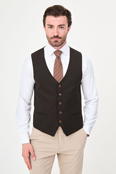 Mcr Straight Slim Fit Classic Men's Vest Dark Brown - 40964.26Y