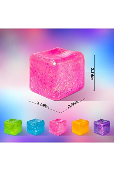 OEM Jucărie cub moale cu sclipici în cutie, 6 cm, Anti-stres, Transparent, El...