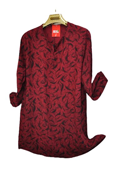elma abone Plus Size Viscose Patterned Lace-Up Tunic