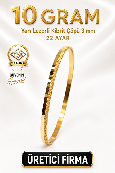 Aks Gold 22 Ayar TSE Belgeli (10 GRAM) Yarı Lazerli Kibrit Çöpü 3 mm Altın İş...