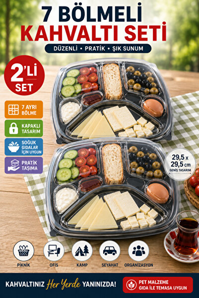 Open Home Concept 2'li Set Tabldot 7 Bölmeli Kapaklı Kahvaltı Seti PET Piknik...