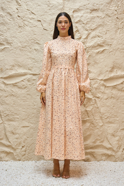 KÜÇÜĞÜM BUTİK Salmon Daisy Long Sleeve Flared Long Dress