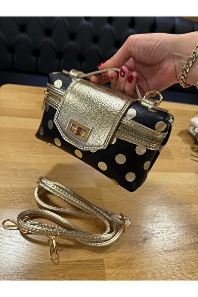 moimaaksesuar Women's Polka Dot Hand and Shoulder Bag – Gold Detailed Double ...