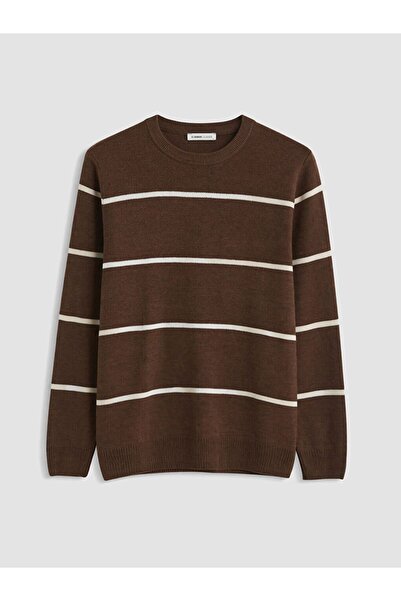 LC Waikiki Lcwaikiki Classic Brown Crew Neck Striped Men's Knitwear Sweater