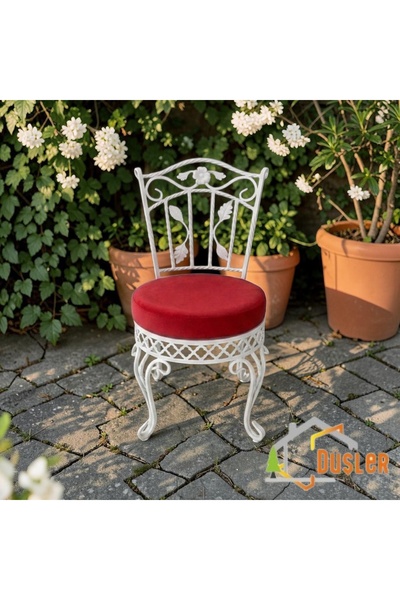 DÜŞLER EV TEKSTİLİ 40 Diameter Red Round Chair Seat Cushion with Laces and Zi...