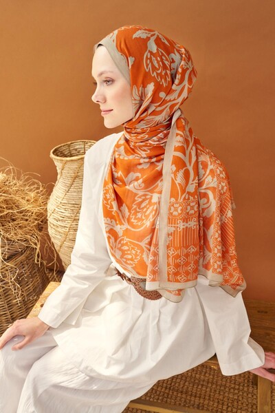 Silk Home Riva Şal Tencel Floral Turuncu
